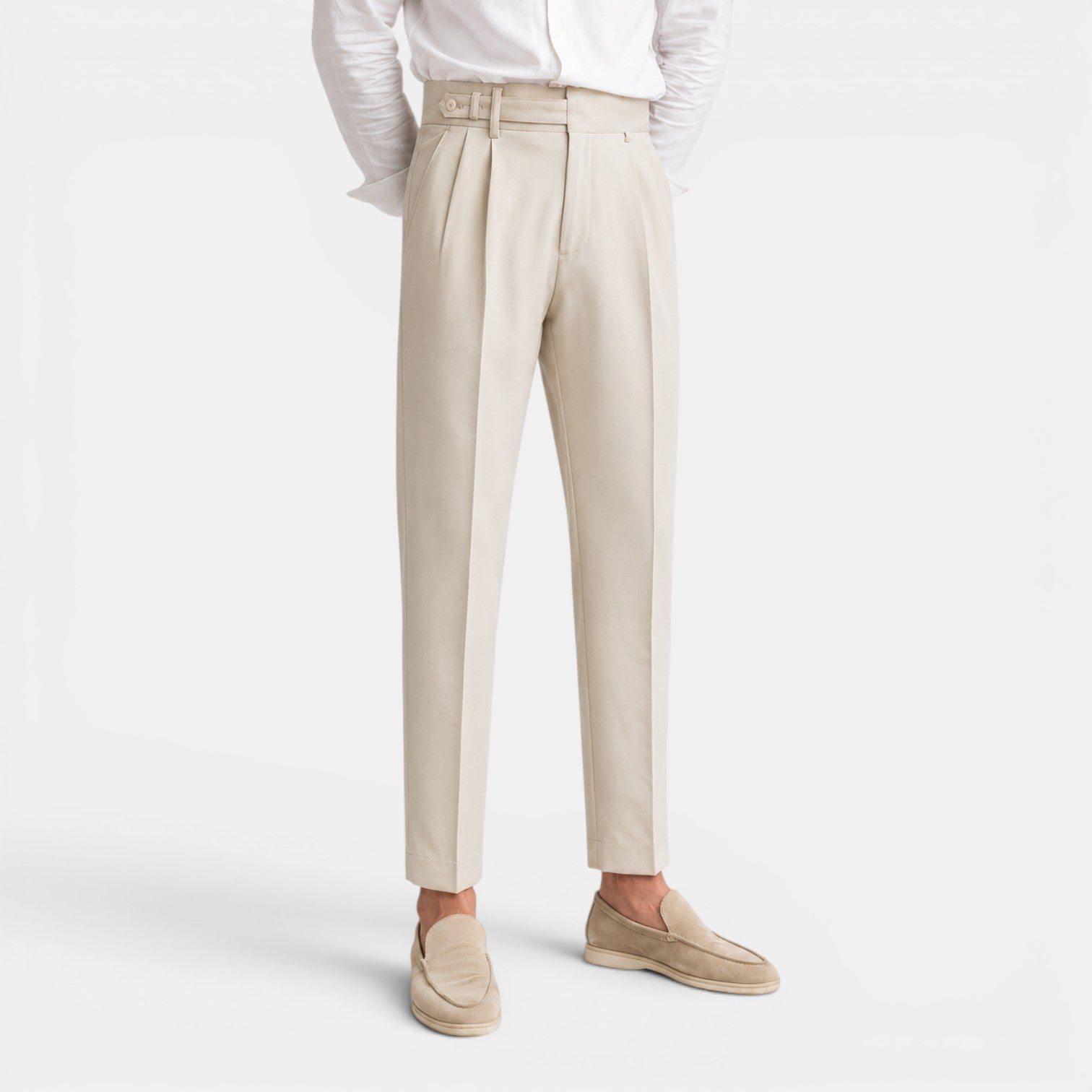 Monvaline | Men's Anti-Wrinkle Straight Leg Trousers – Mid Waist Cropped Fit