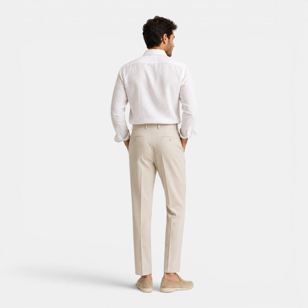 Monvaline | Men's Anti-Wrinkle Straight Leg Trousers – Mid Waist Cropped Fit