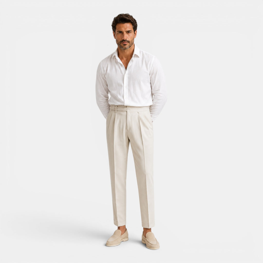 Monvaline | Men's Anti-Wrinkle Straight Leg Trousers – Mid Waist Cropped Fit