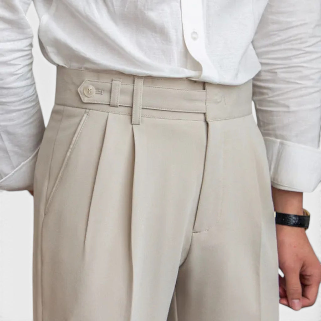 Monvaline | Men's Anti-Wrinkle Straight Leg Trousers – Mid Waist Cropped Fit