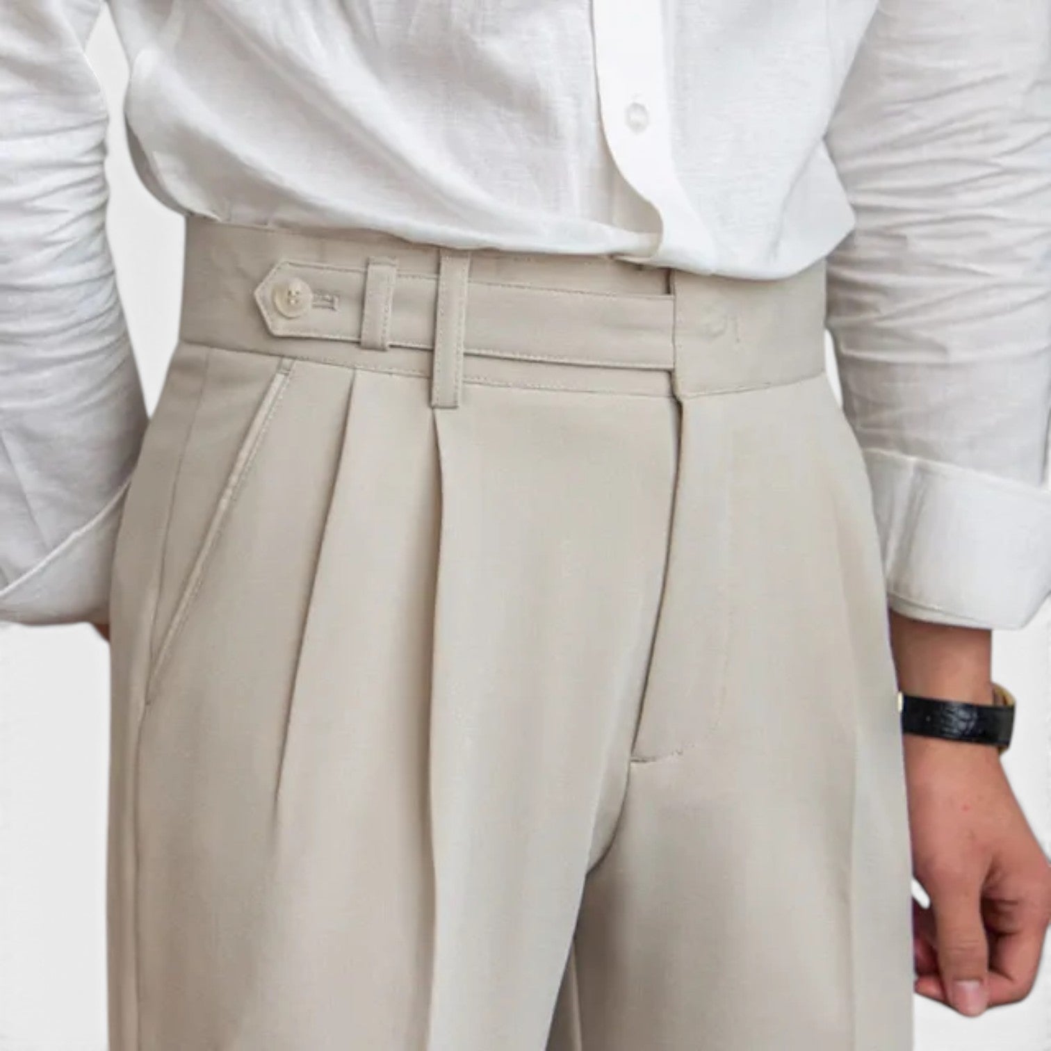 Monvaline | Men's Anti-Wrinkle Straight Leg Trousers – Mid Waist Cropped Fit