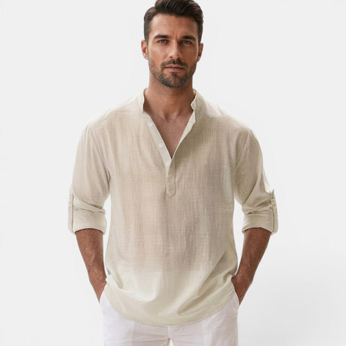 Monvaline | Men’s Breathable Summer Shirt – Lightweight Long Sleeve Henley