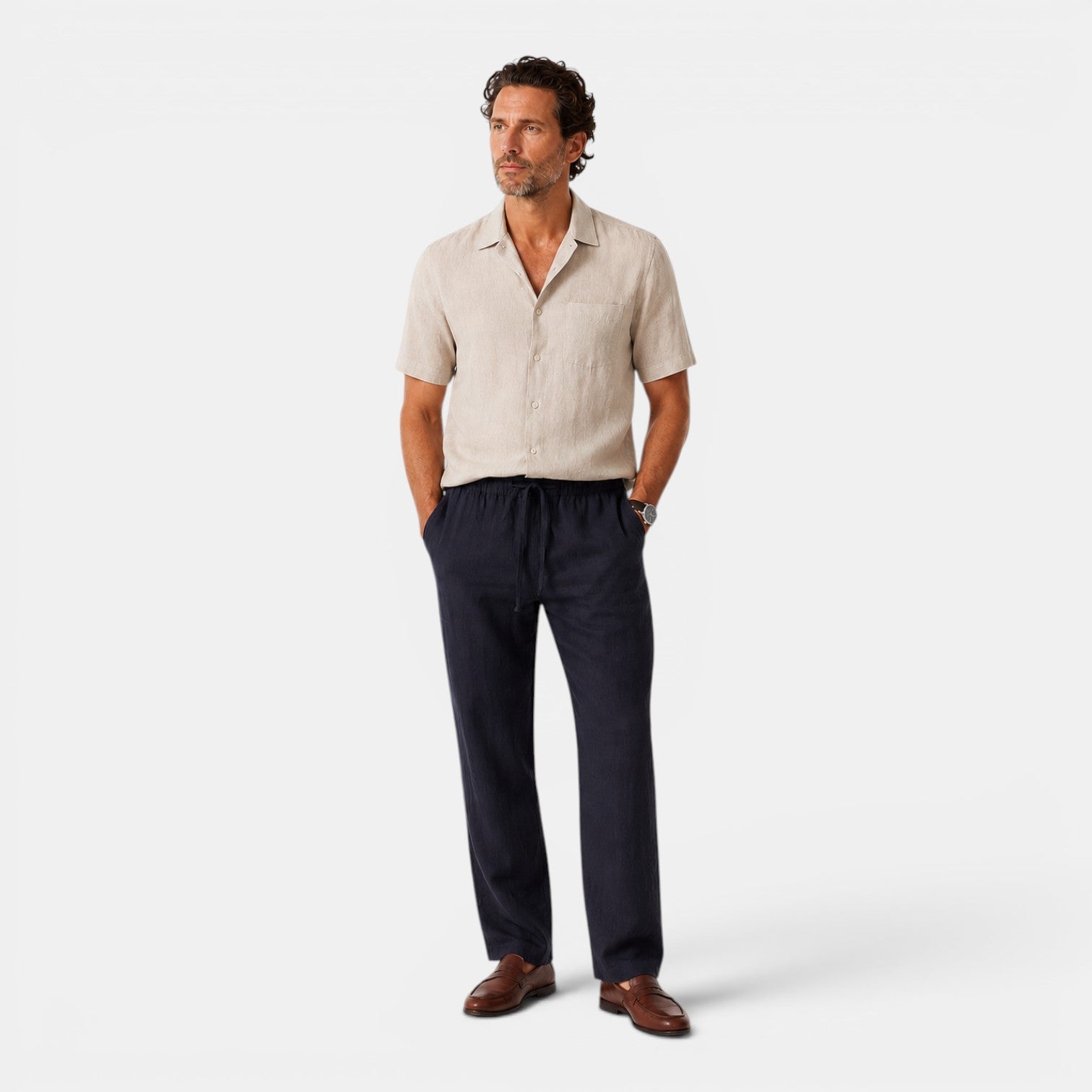 Monvaline | Men’s Coastal Navy Linen Pants