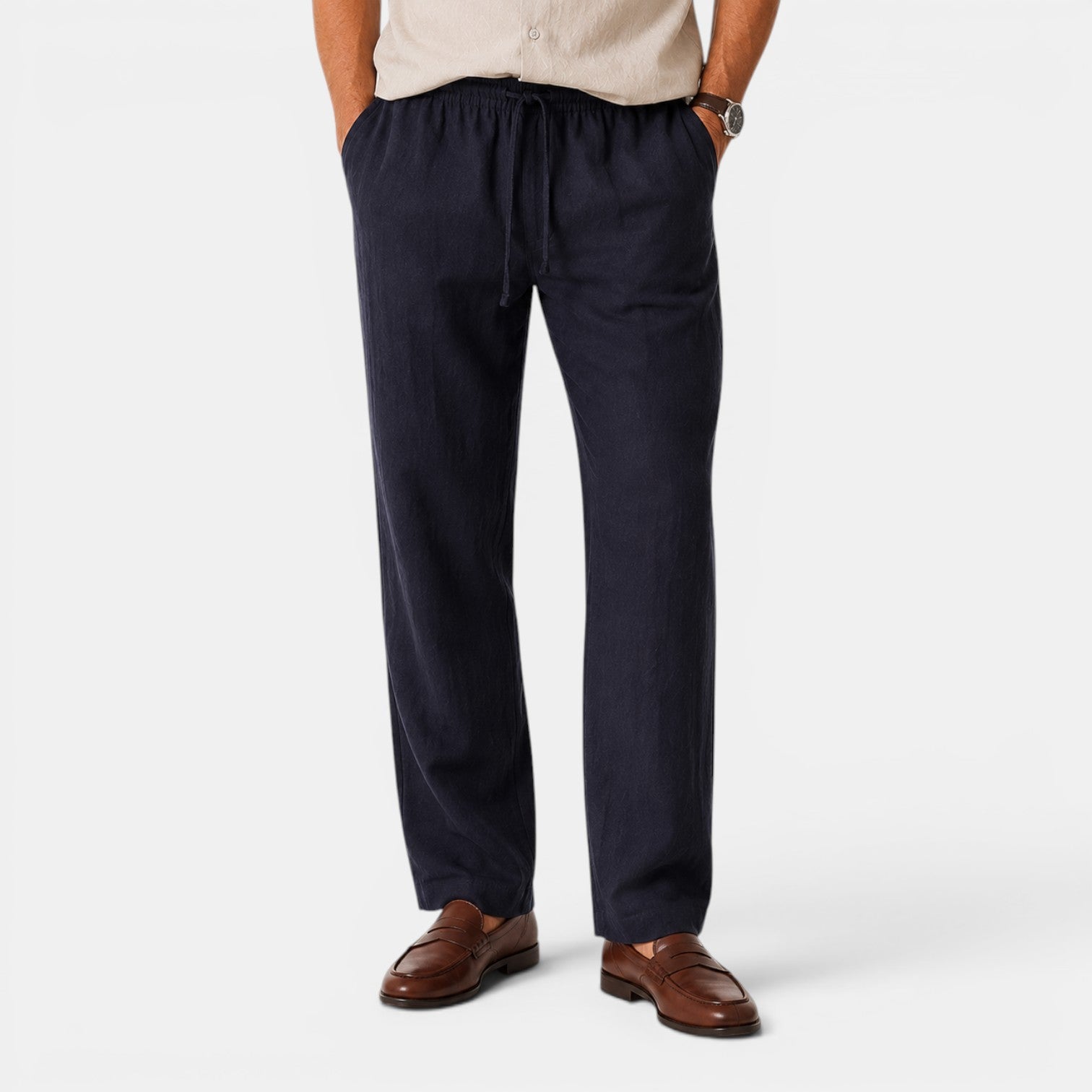 Monvaline | Men’s Coastal Navy Linen Pants