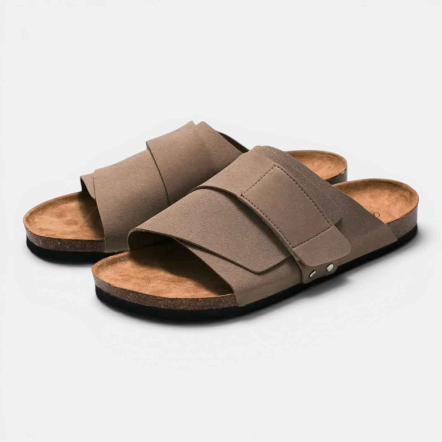 Monvaline | Men’s Comfortable Cork Sandals Leather Holiday Summer Slides
