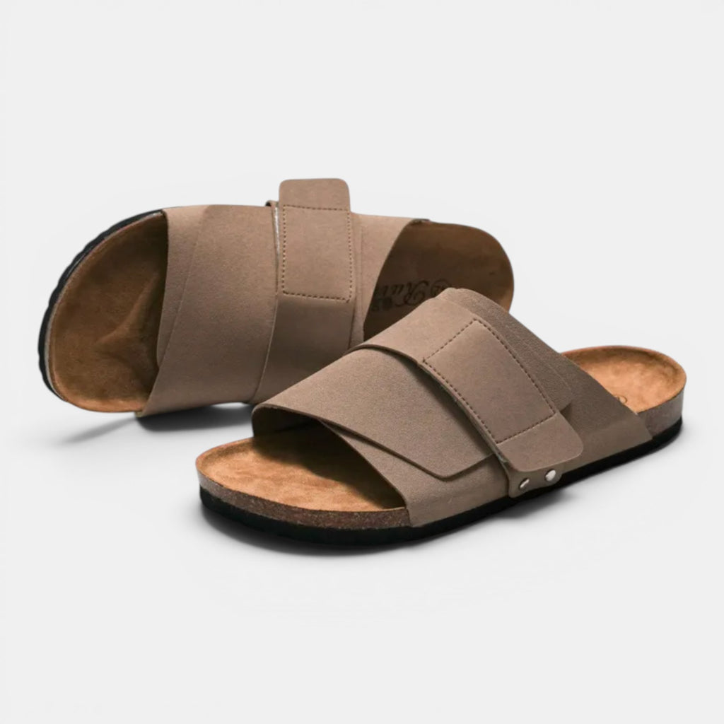 Monvaline | Men’s Comfortable Cork Sandals Leather Holiday Summer Slides
