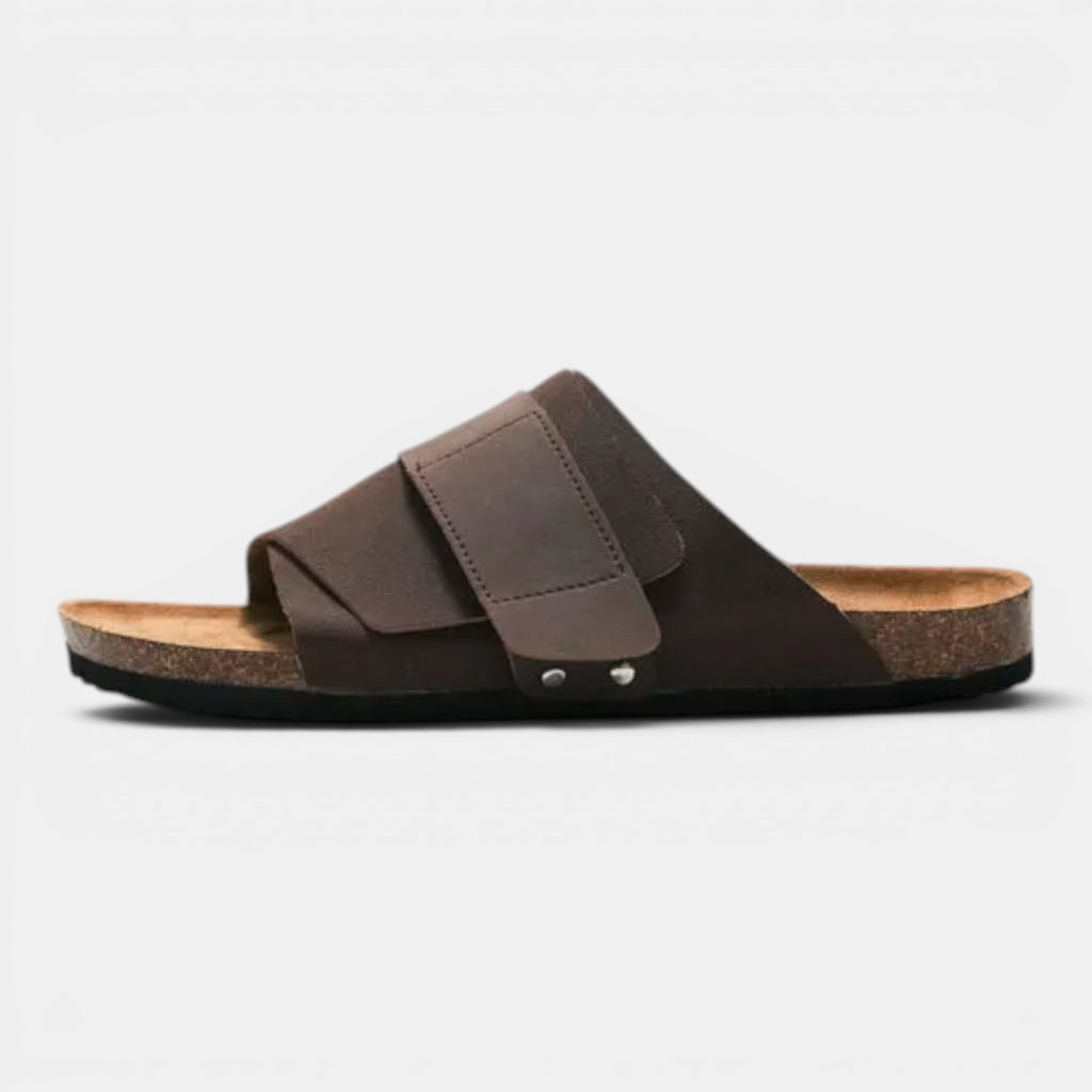 Monvaline | Men’s Comfortable Cork Sandals Leather Holiday Summer Slides