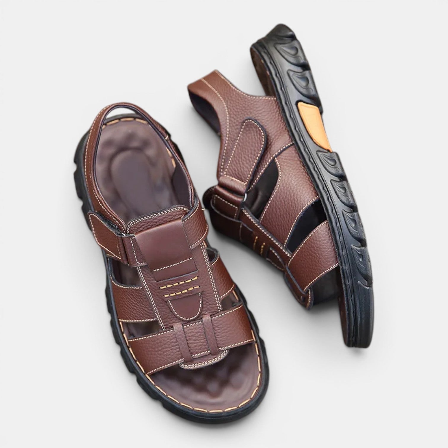 Monvaline | Men’s Comfortable Leather Sandals for Walking & Driving