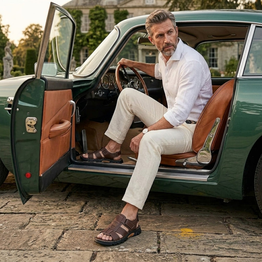 Monvaline | Men’s Comfortable Leather Sandals for Walking & Driving