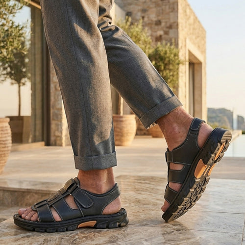 Monvaline | Men’s Comfortable Leather Sandals for Walking & Driving