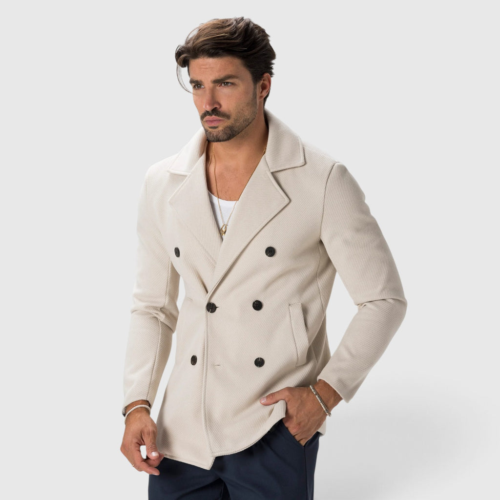 Monvaline | Men’s Cream Double-Breasted Coat Italian-Made Regular Fit