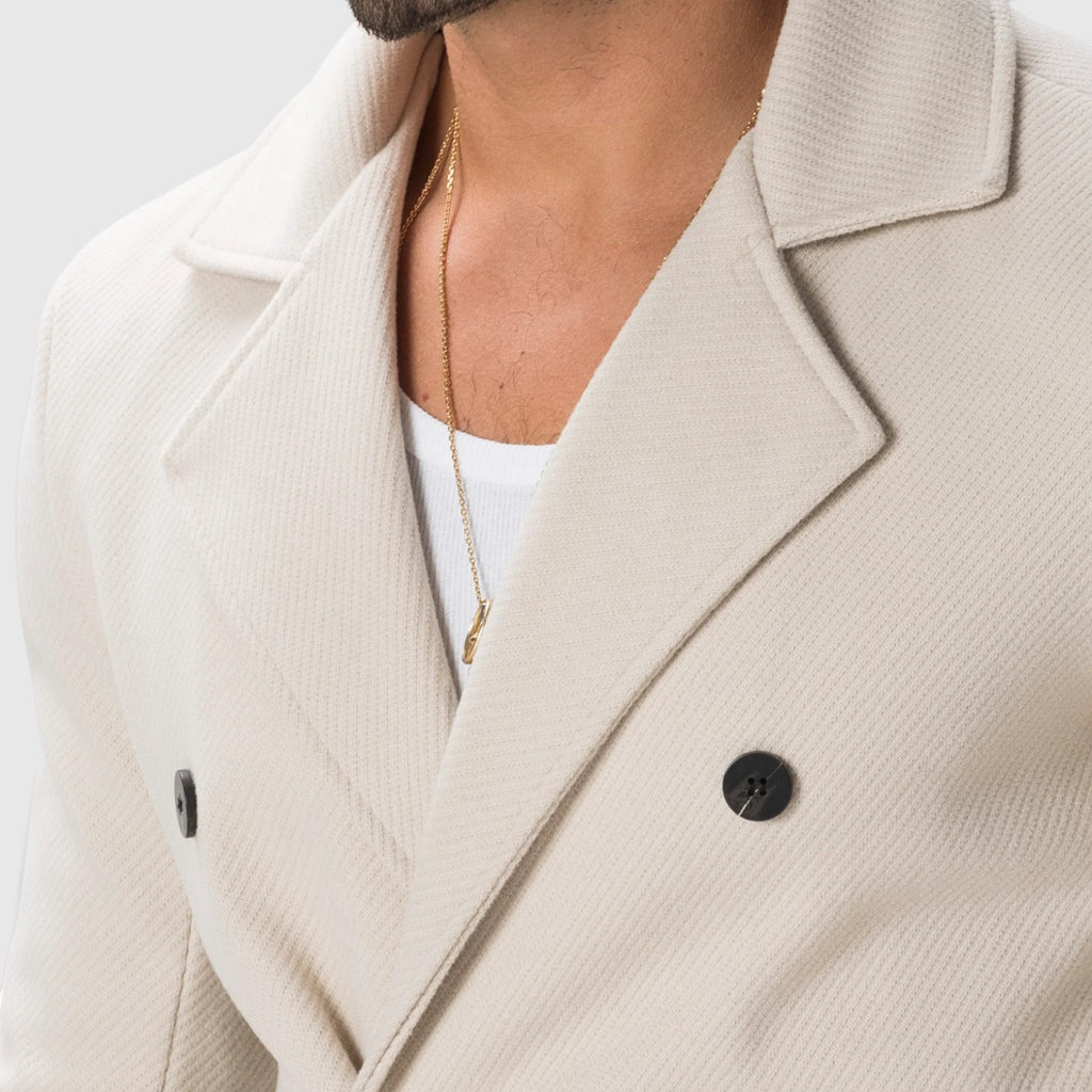 Monvaline | Men’s Cream Double-Breasted Coat Italian-Made Regular Fit