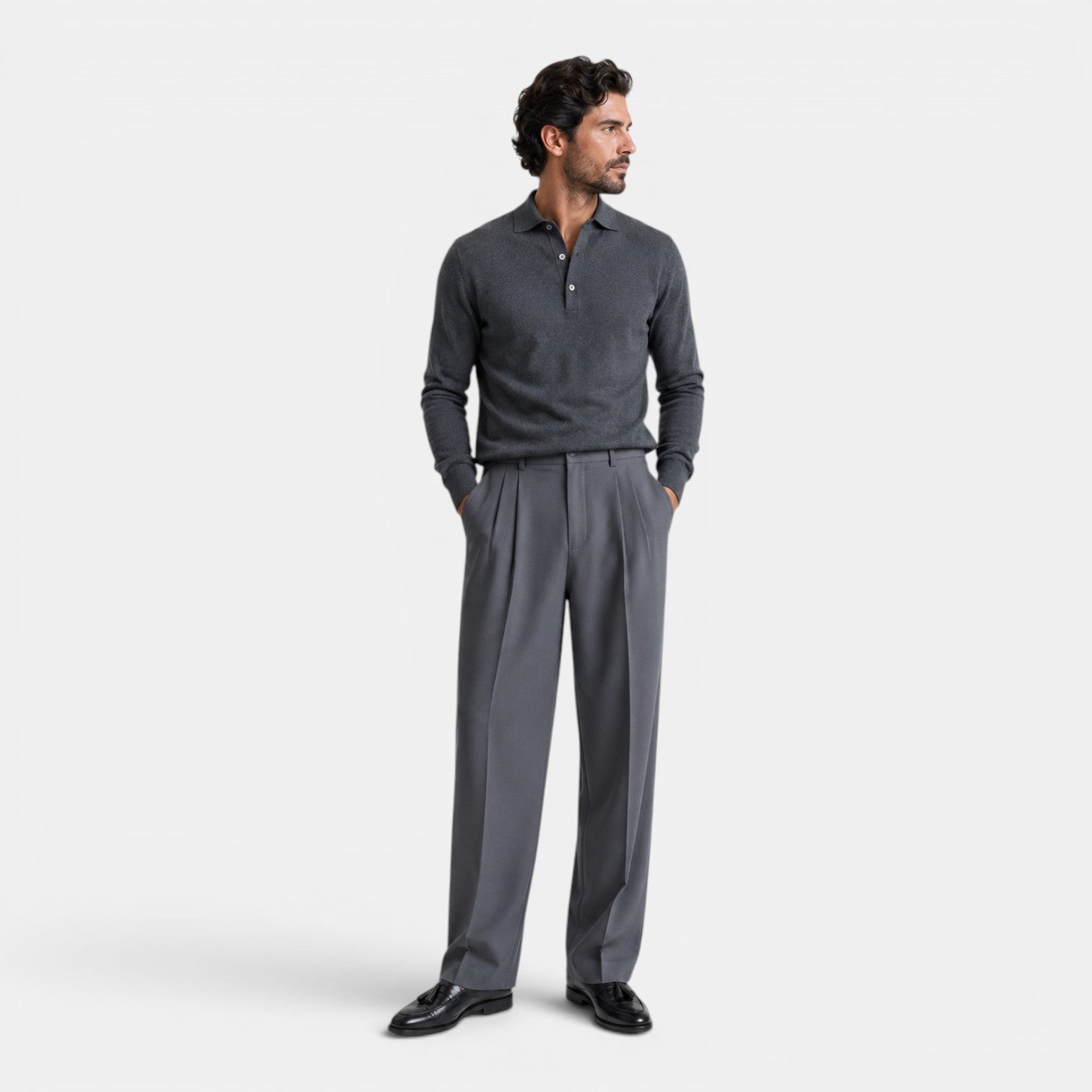 Monvaline | Men’s Fitted Trousers – Mid Waist Smart Tailored Fit