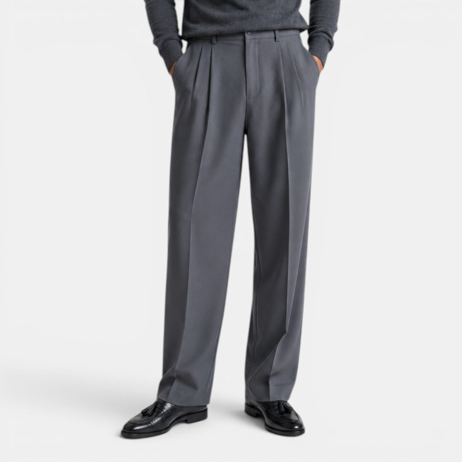 Monvaline | Men’s Fitted Trousers – Mid Waist Smart Tailored Fit
