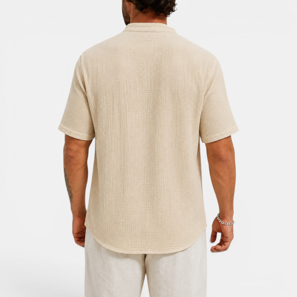 Monvaline | Men’s Lightweight Summer Shirt – Textured Stand Collar