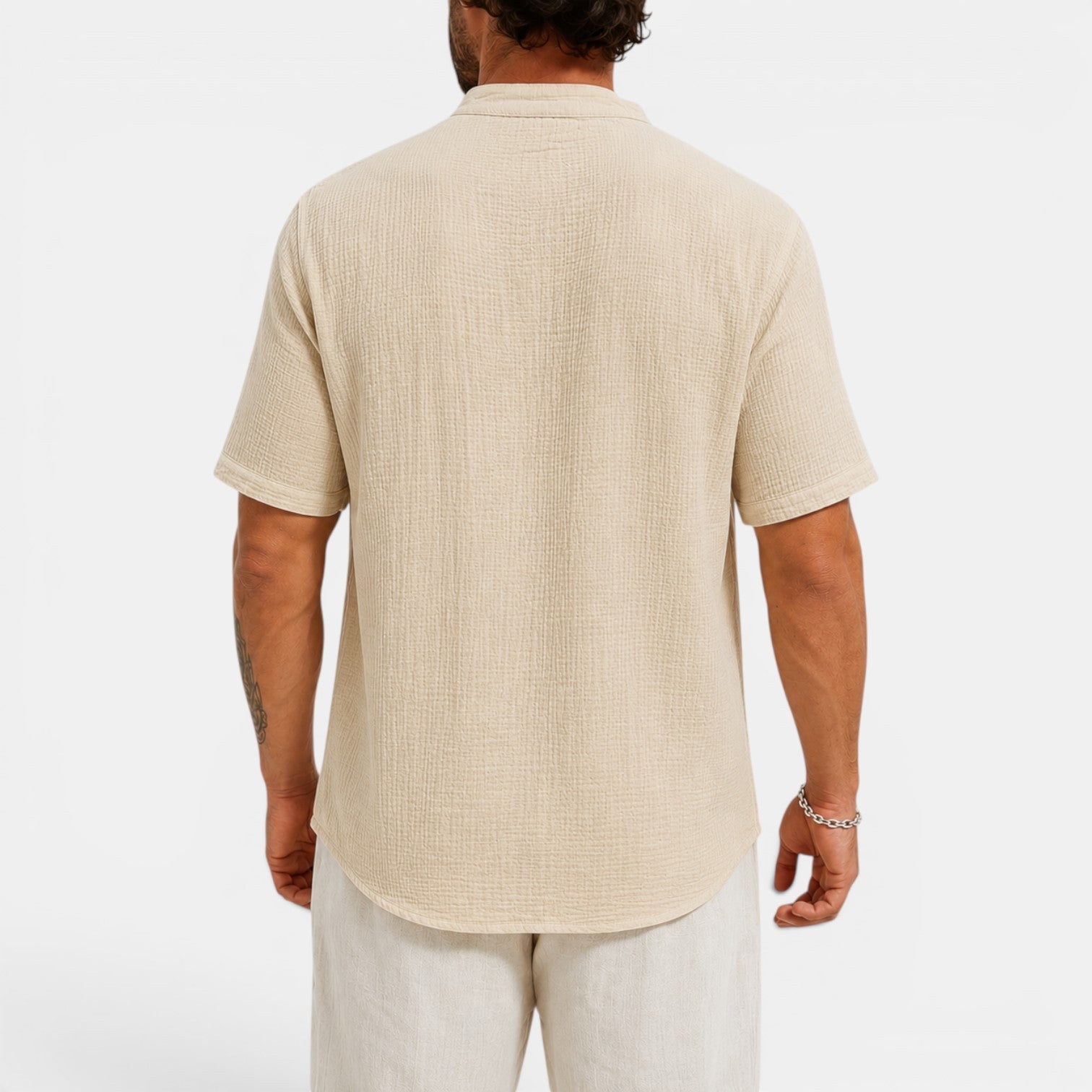 Monvaline | Men’s Lightweight Summer Shirt – Textured Stand Collar