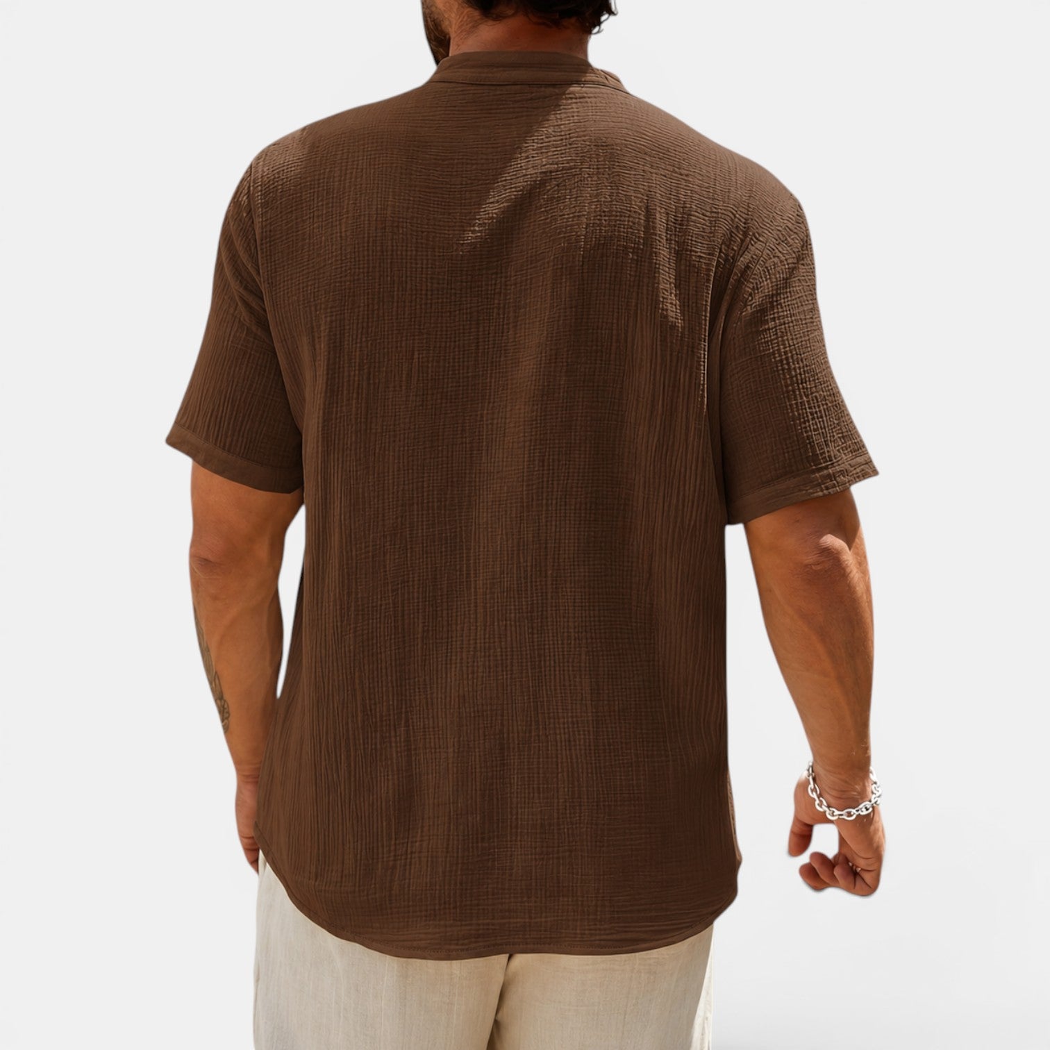 Monvaline | Men’s Lightweight Summer Shirt – Textured Stand Collar