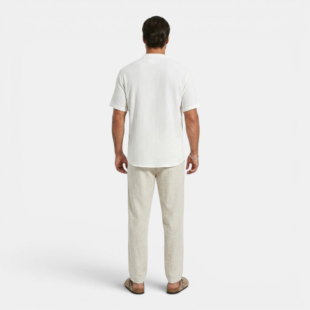Monvaline | Men’s Lightweight Summer Shirt – Textured Stand Collar