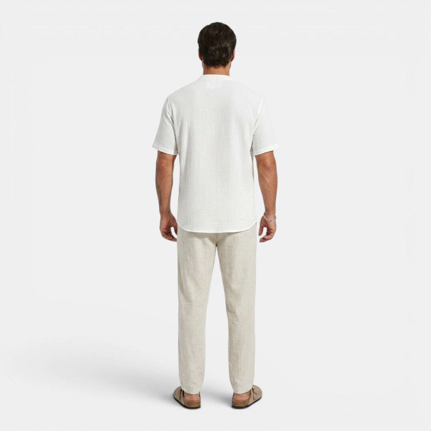 Monvaline | Men’s Lightweight Summer Shirt – Textured Stand Collar