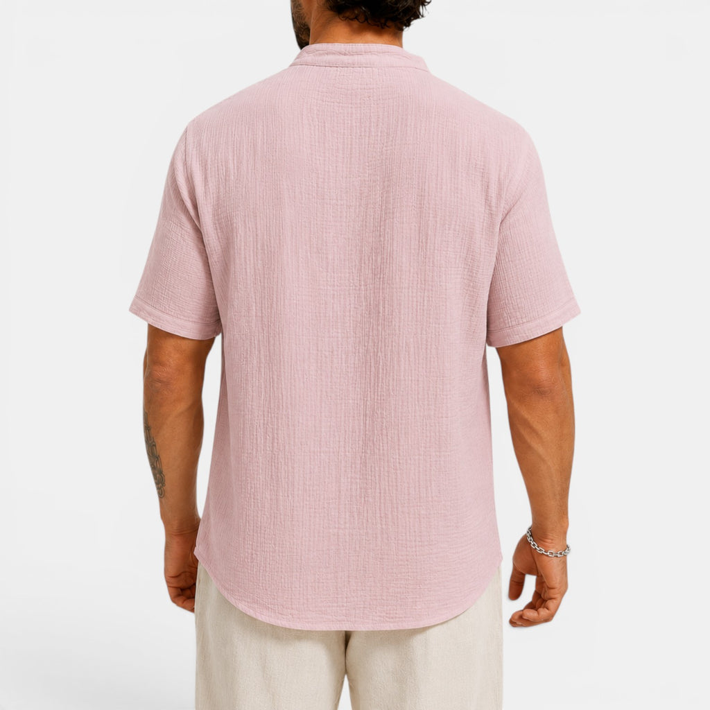 Monvaline | Men’s Lightweight Summer Shirt – Textured Stand Collar