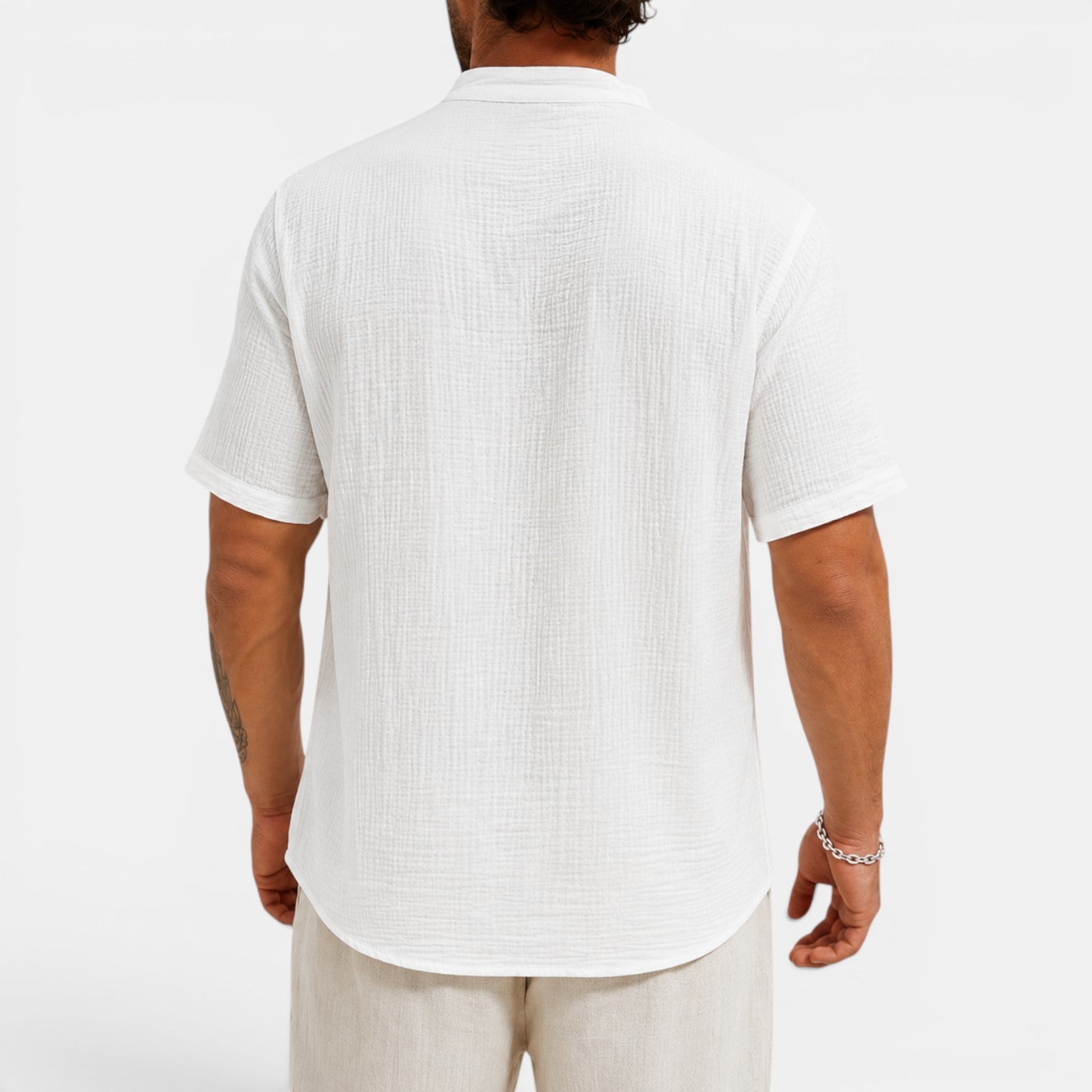 Monvaline | Men’s Lightweight Summer Shirt – Textured Stand Collar