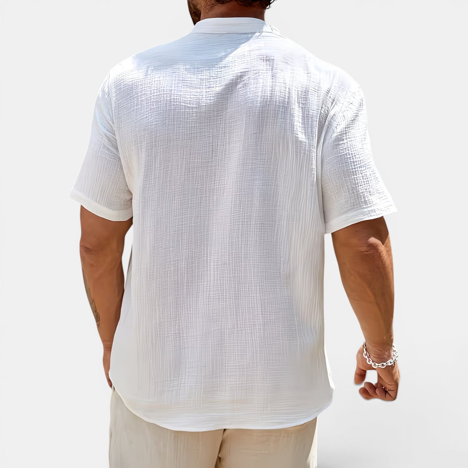 Monvaline | Men’s Lightweight Summer Shirt – Textured Stand Collar