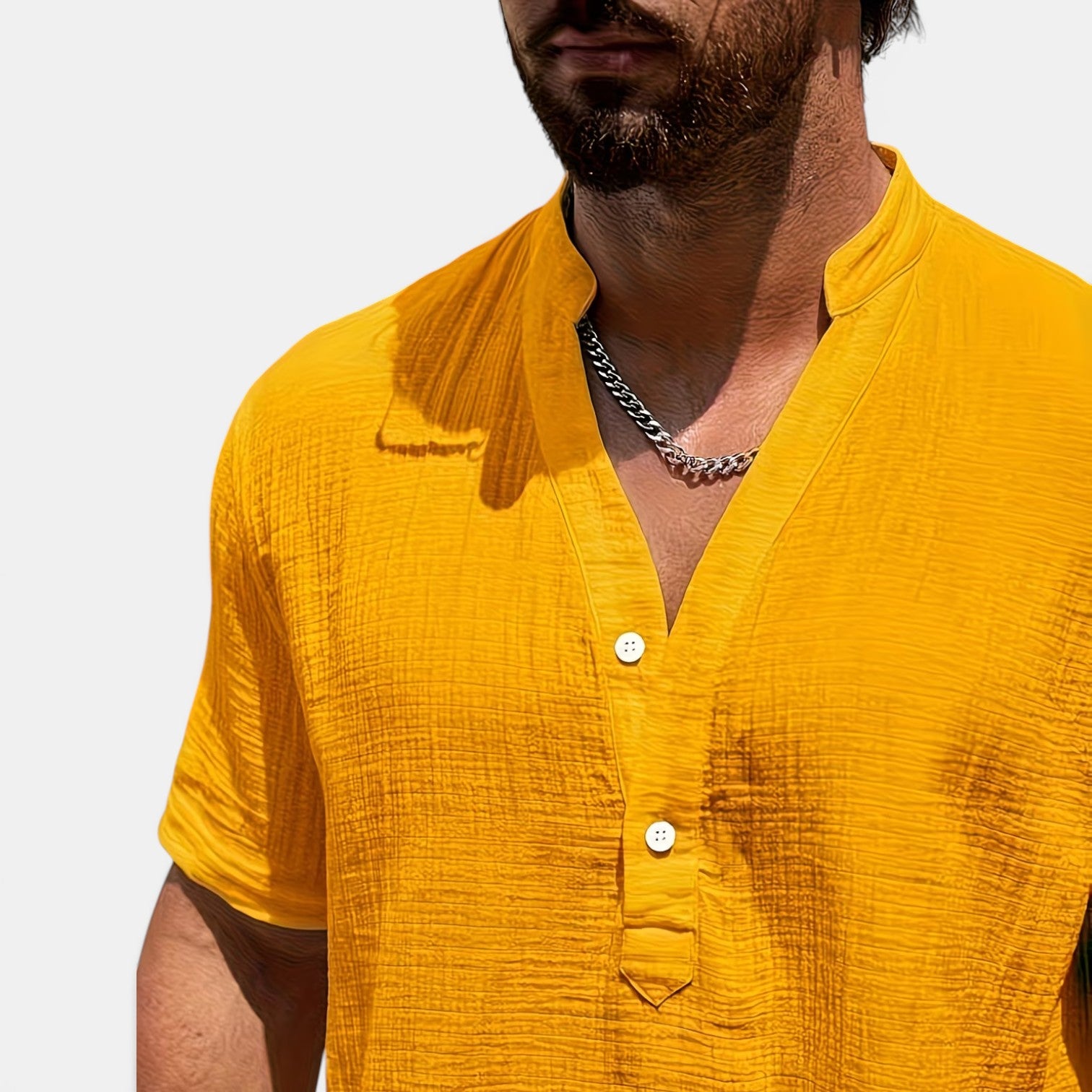 Monvaline | Men’s Lightweight Summer Shirt – Textured Stand Collar