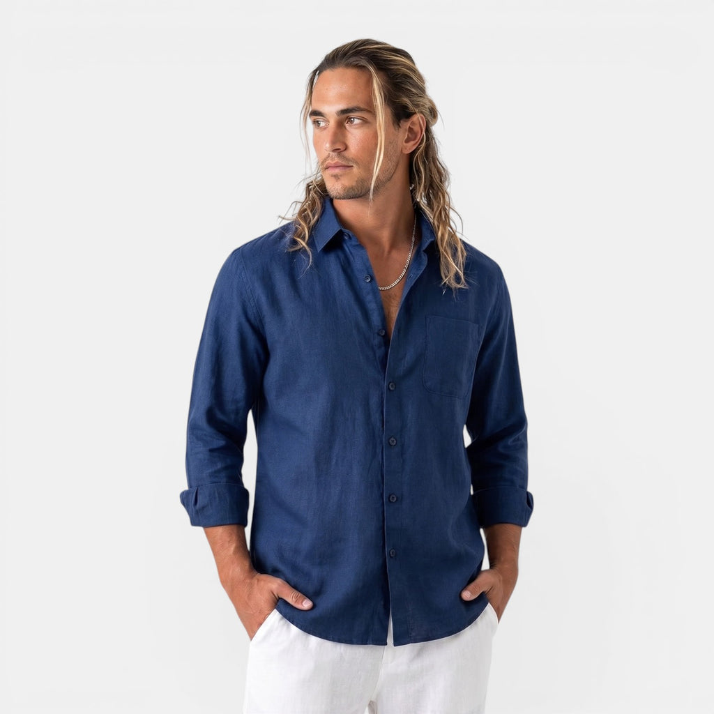 Monvaline | Men’s Linen Shirt Loose Fit Summer Breathable Comfort Wear