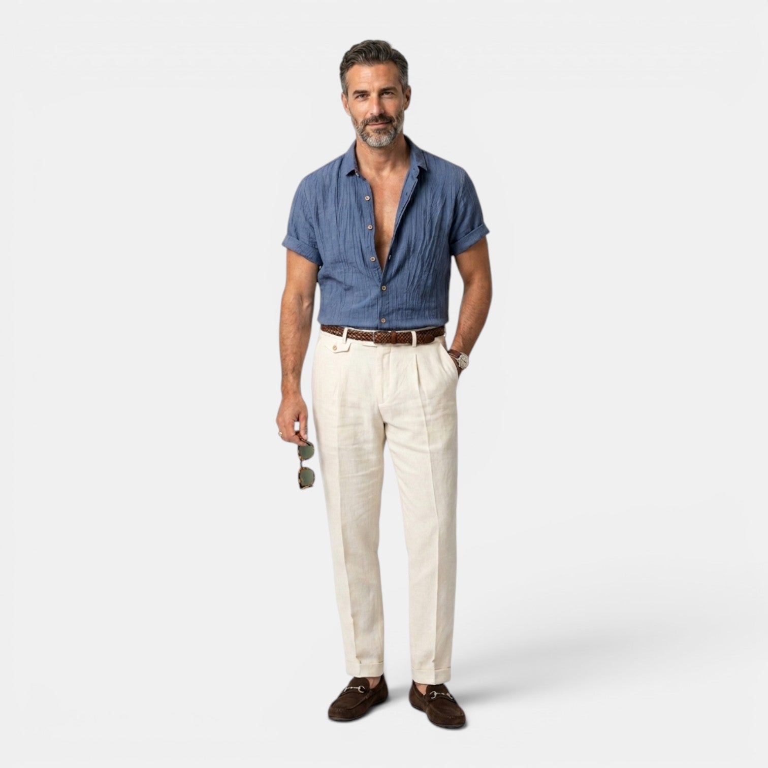 Monvaline | Men’s Linen Shirt Short Sleeve – Lightweight Summer Button Up