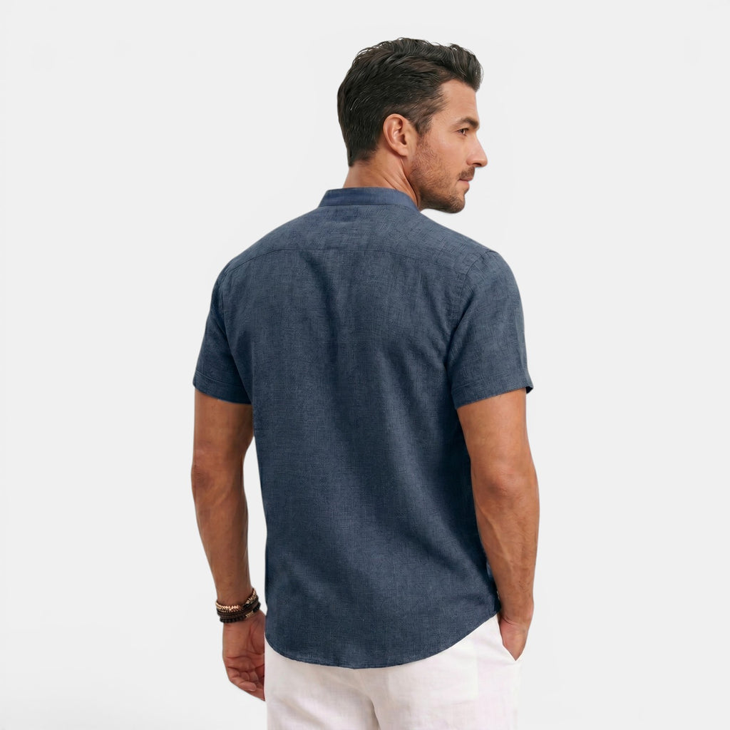 Monvaline | Men’s Linen Summer Shirt – Breathable Short Sleeve Stand Collar
