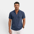 Monvaline | Men’s Linen Summer Shirt – Breathable Short Sleeve Stand Collar