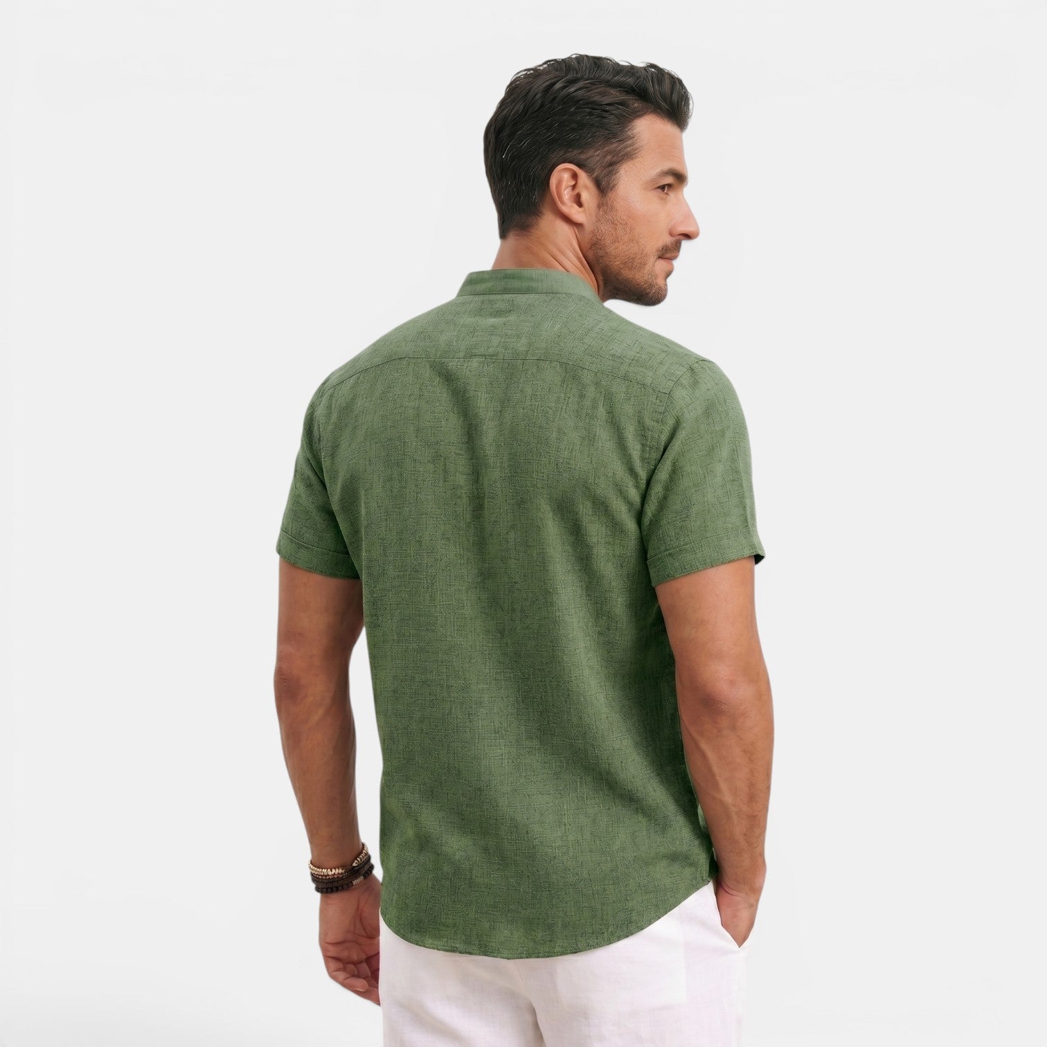 Monvaline | Men’s Linen Summer Shirt – Breathable Short Sleeve Stand Collar