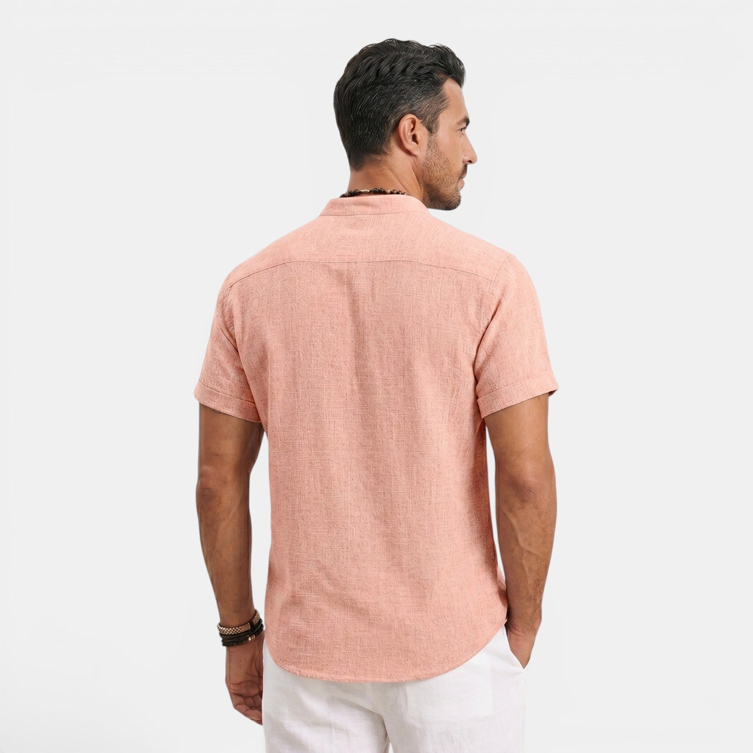 Monvaline | Men’s Linen Summer Shirt – Breathable Short Sleeve Stand Collar