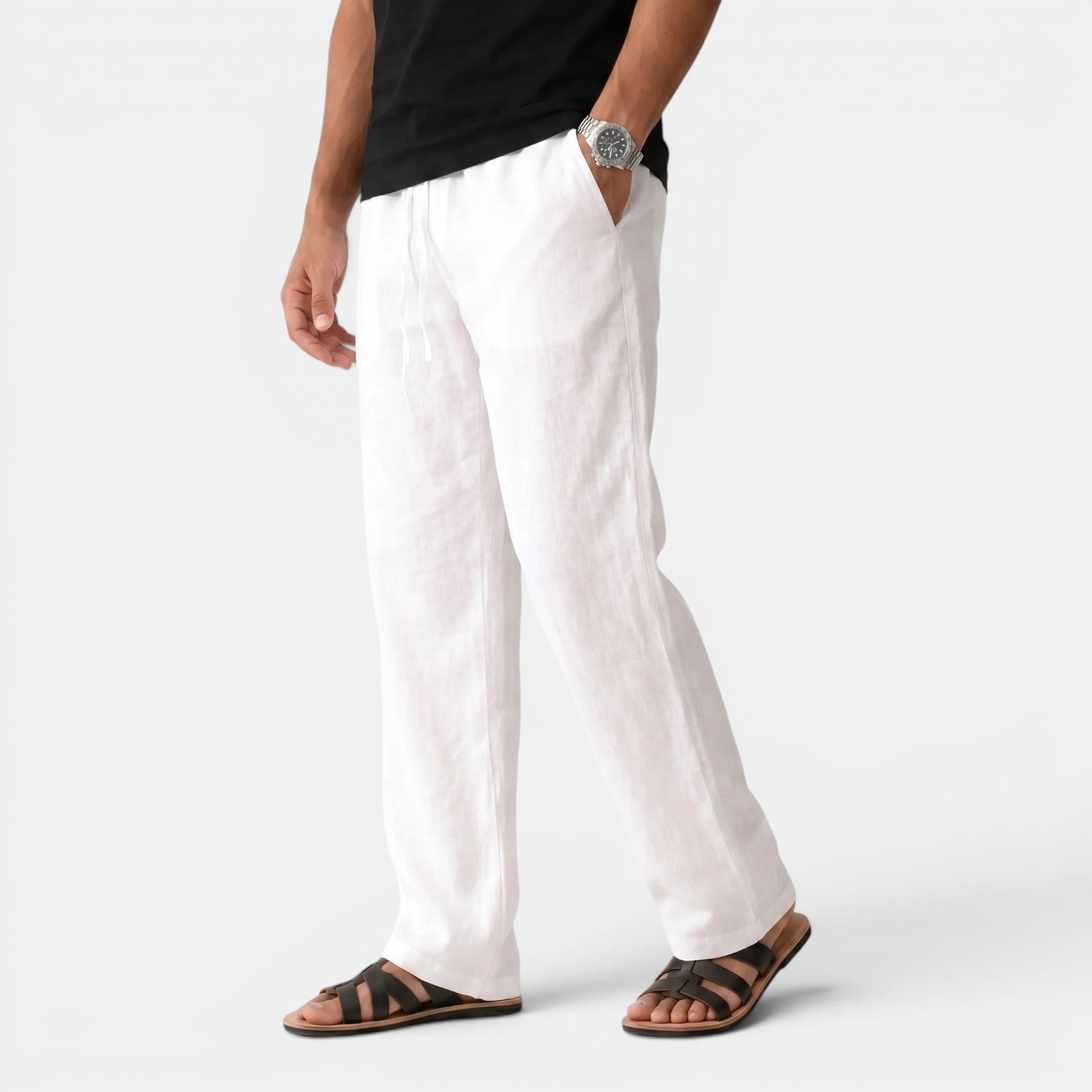 Monvaline | Men's Linen Trousers Elastic Waist Comfortable Summer Pants