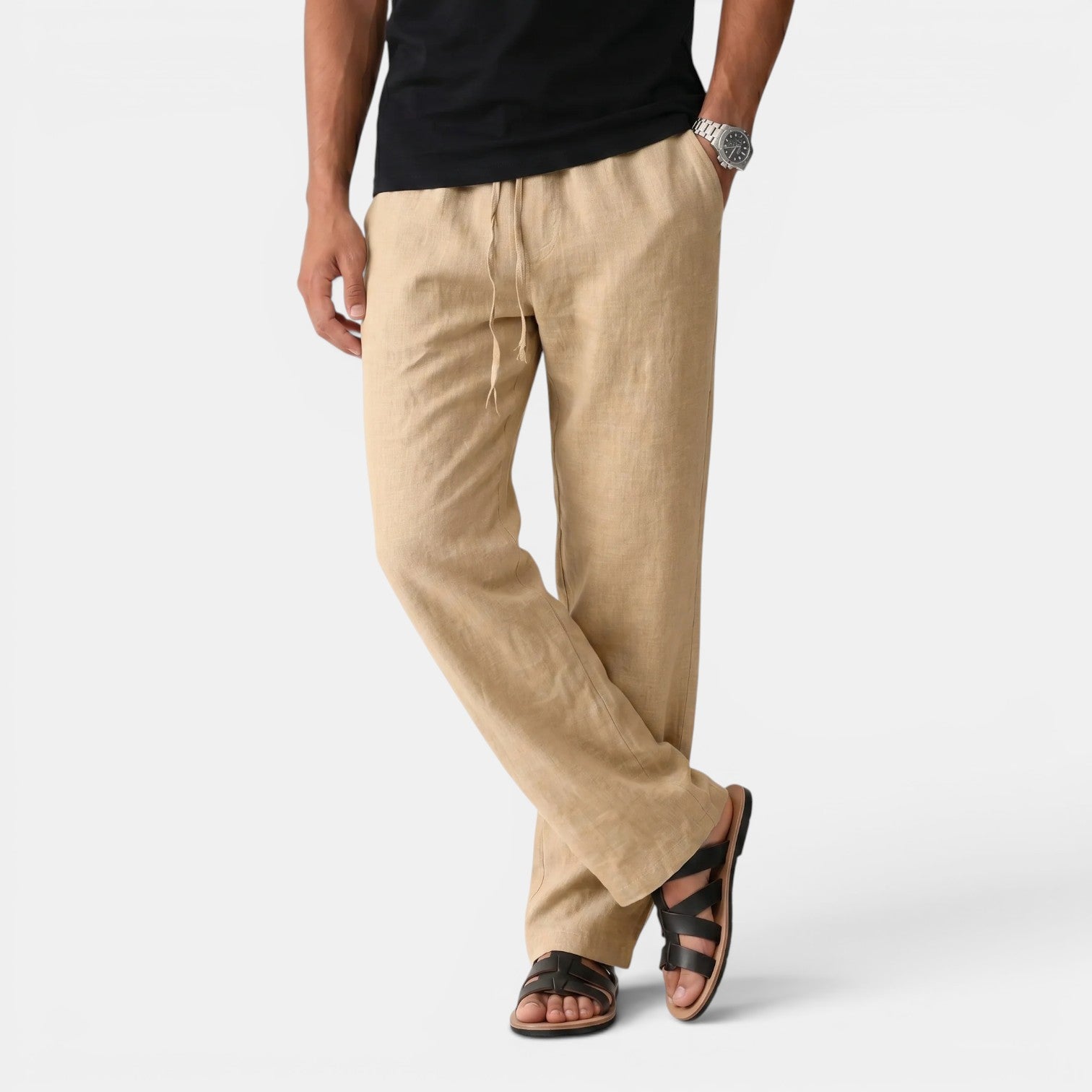 Monvaline | Men's Linen Trousers Elastic Waist Comfortable Summer Pants