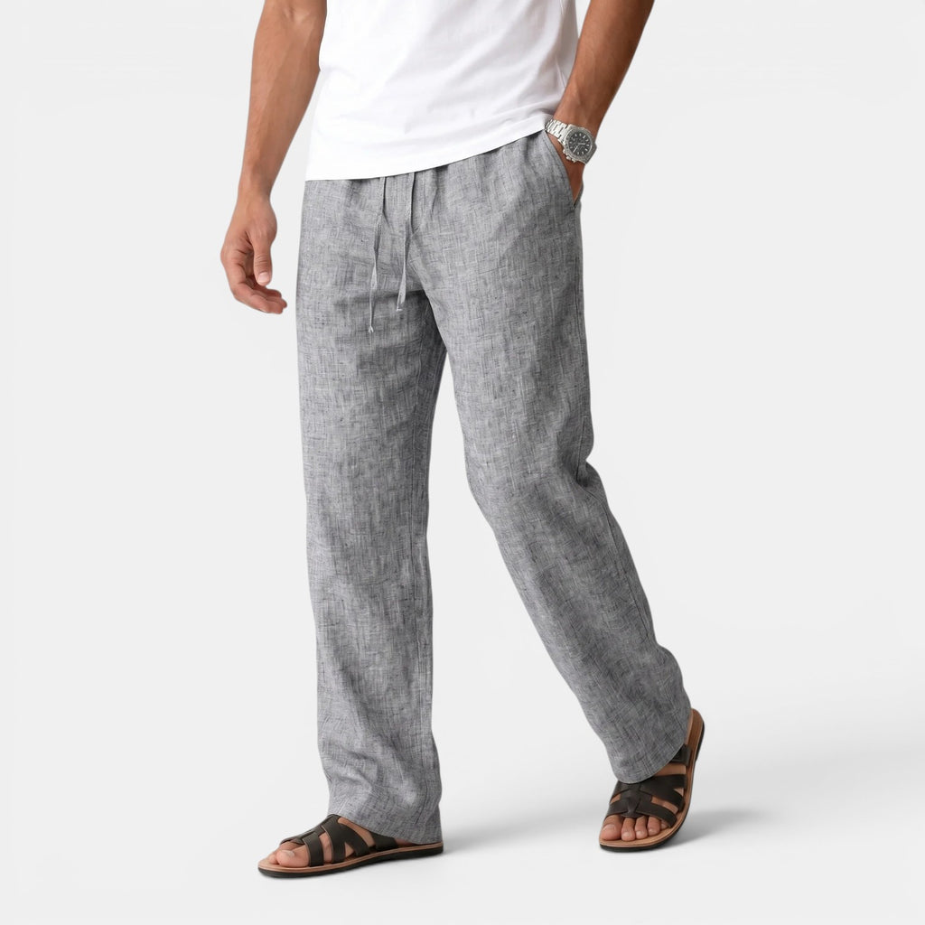 Monvaline | Men's Linen Trousers Elastic Waist Comfortable Summer Pants