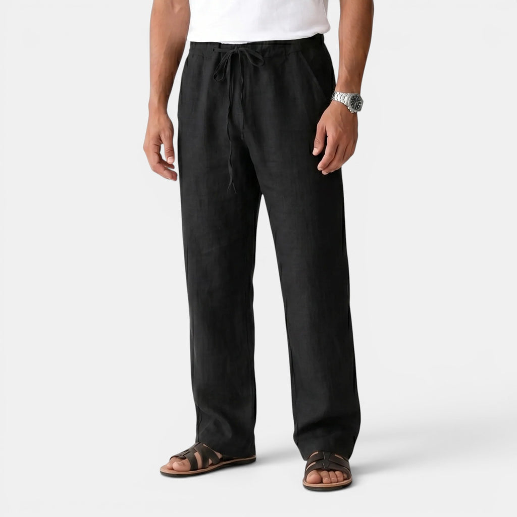 Monvaline | Men's Linen Trousers Elastic Waist Comfortable Summer Pants