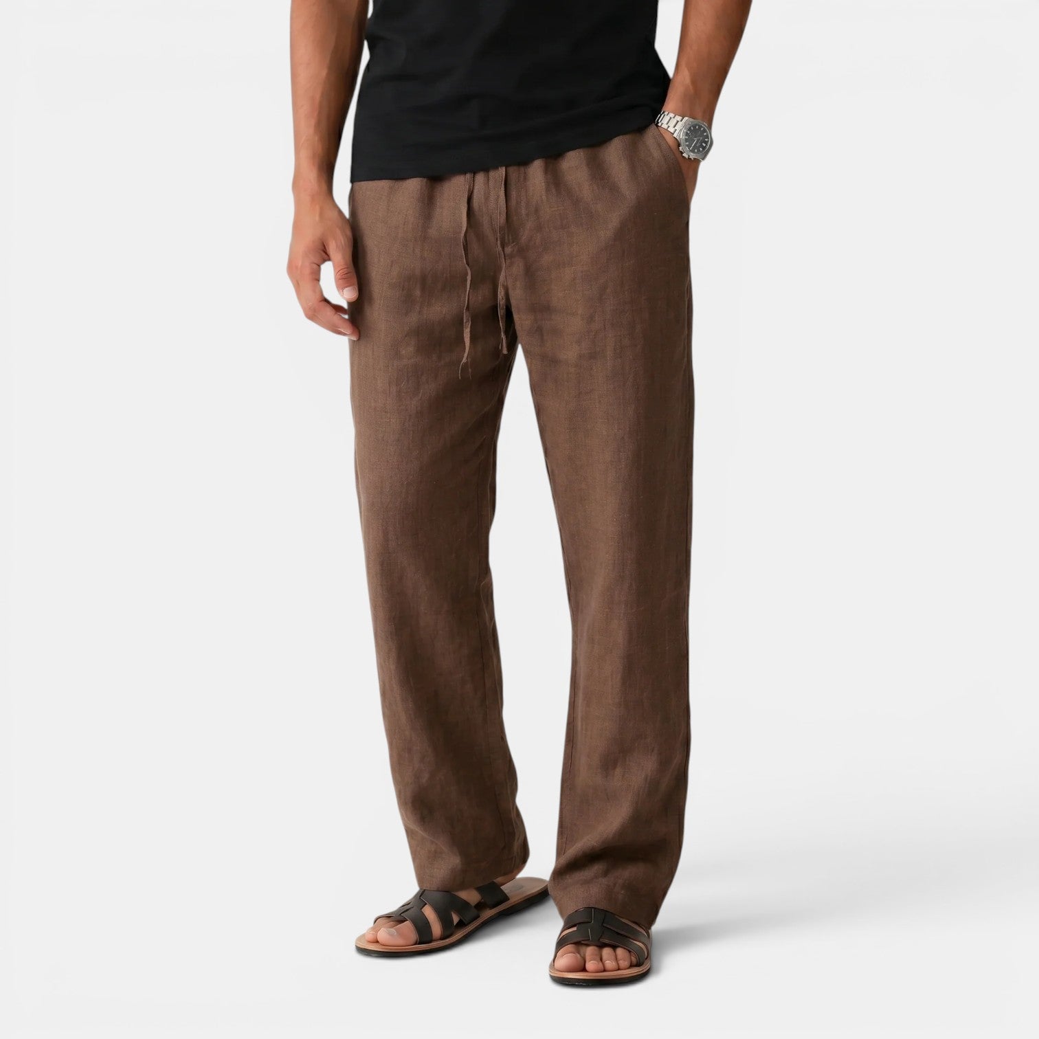Monvaline | Men's Linen Trousers Elastic Waist Comfortable Summer Pants