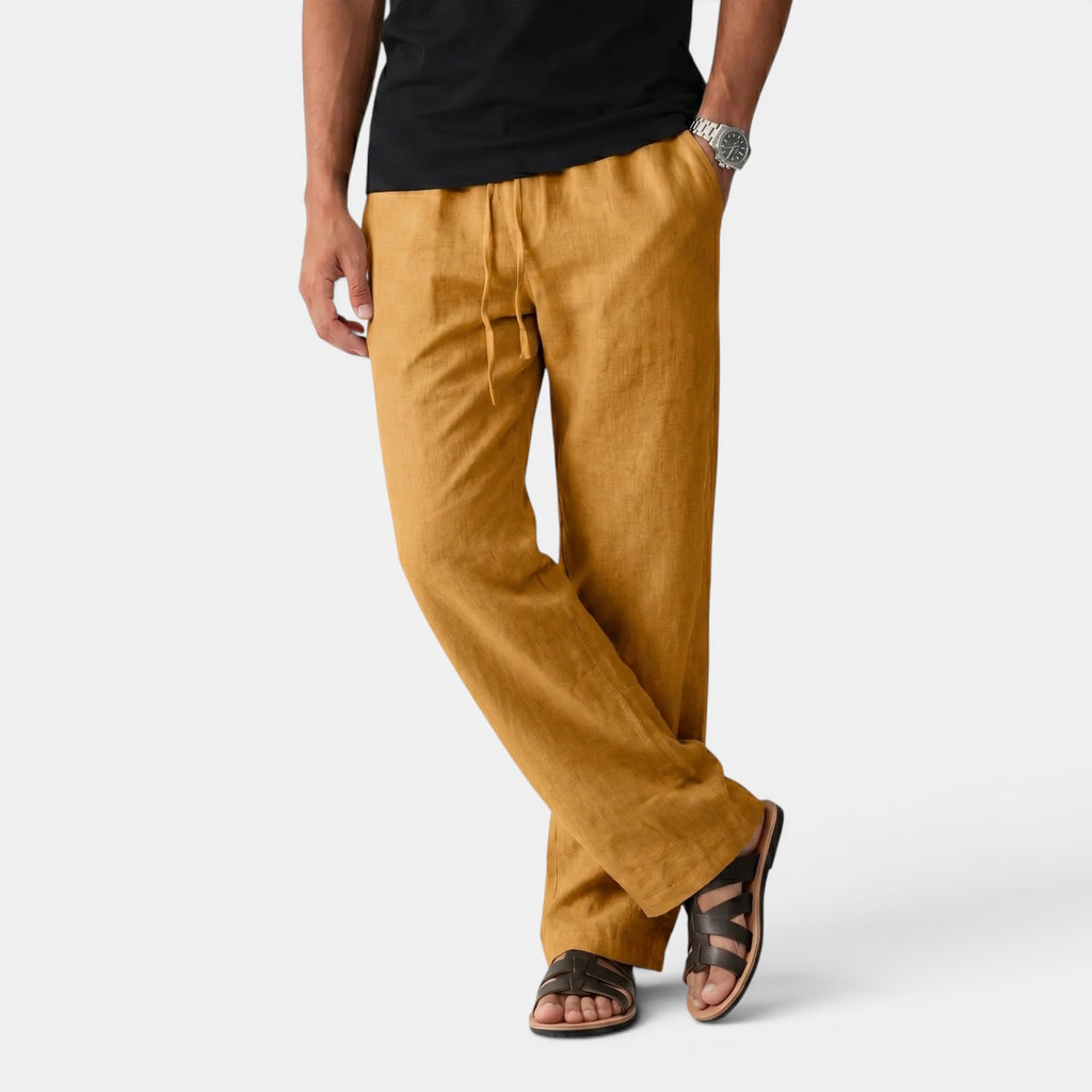 Monvaline | Men's Linen Trousers Elastic Waist Comfortable Summer Pants