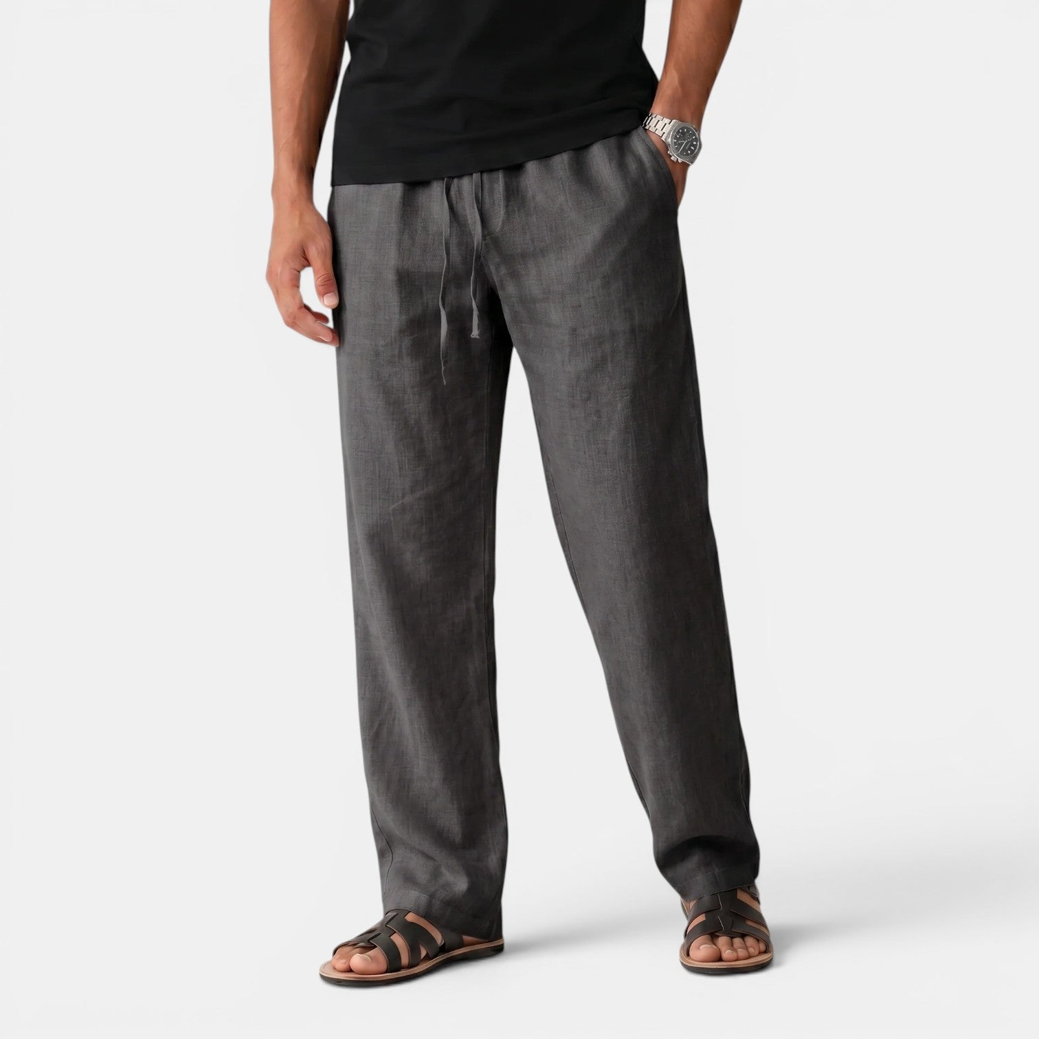 Monvaline | Men's Linen Trousers Elastic Waist Comfortable Summer Pants