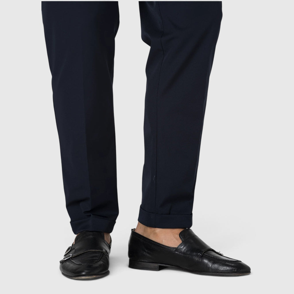 Monvaline | Men’s Navy Blue Pleated Dress Pants Stretch Regular Fit