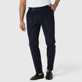 Monvaline | Men’s Navy Blue Pleated Dress Pants Stretch Regular Fit