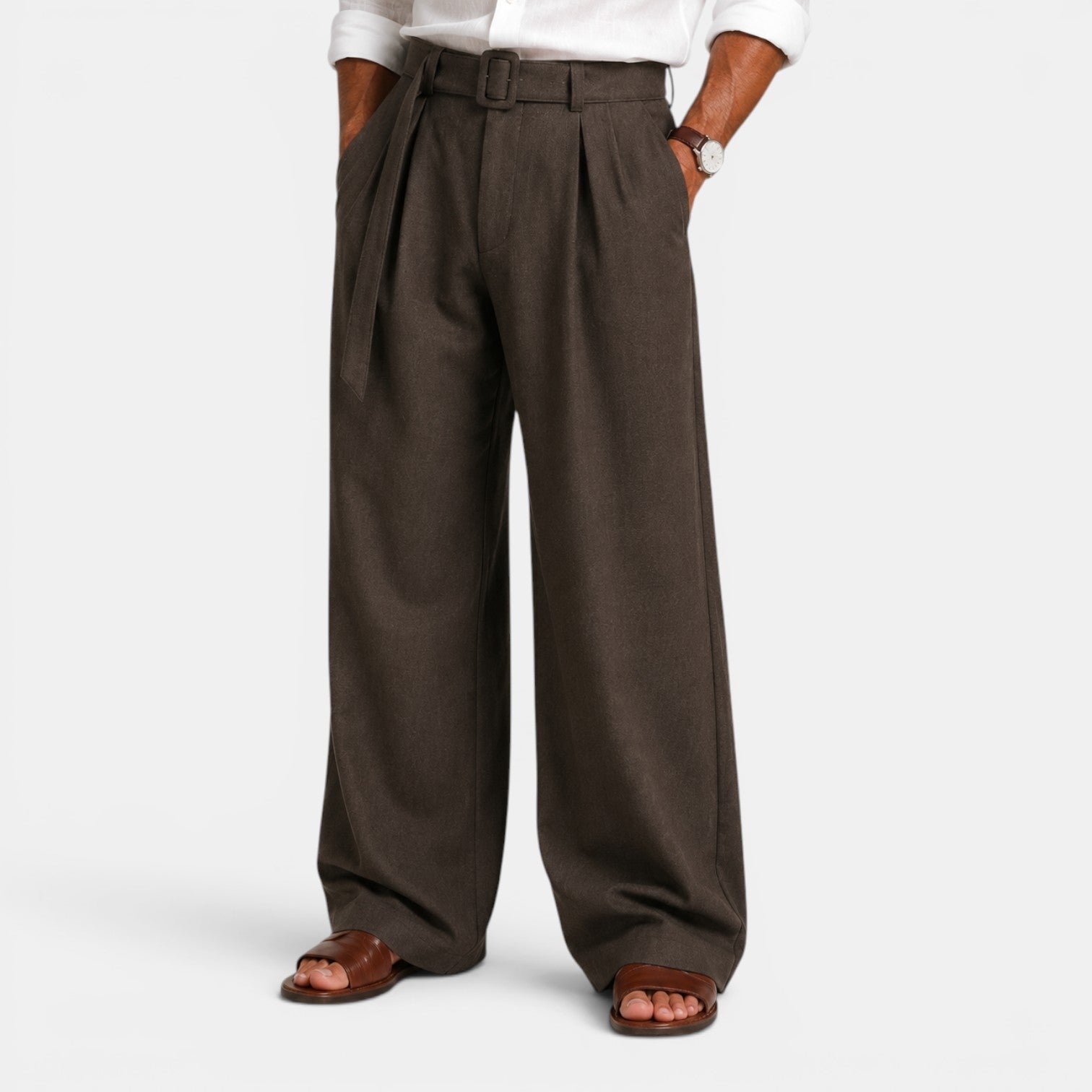Monvaline | Men's Pleated Straight Leg Dress Pants Classic Fit Trousers