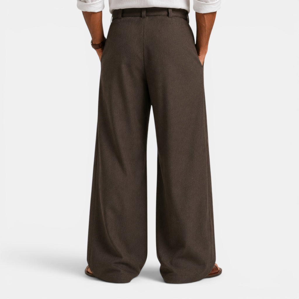Monvaline | Men's Pleated Straight Leg Dress Pants Classic Fit Trousers