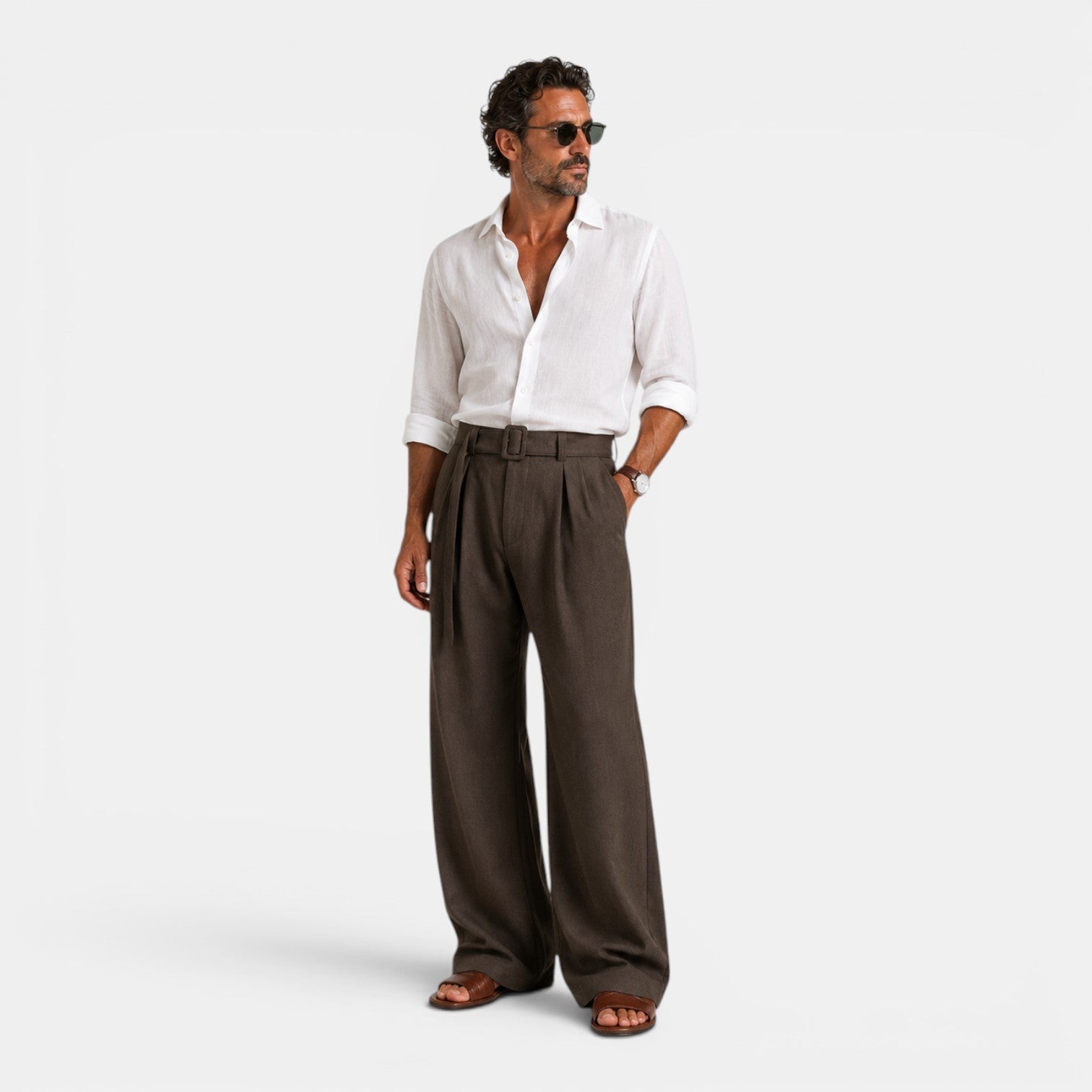 Monvaline | Men's Pleated Straight Leg Dress Pants Classic Fit Trousers