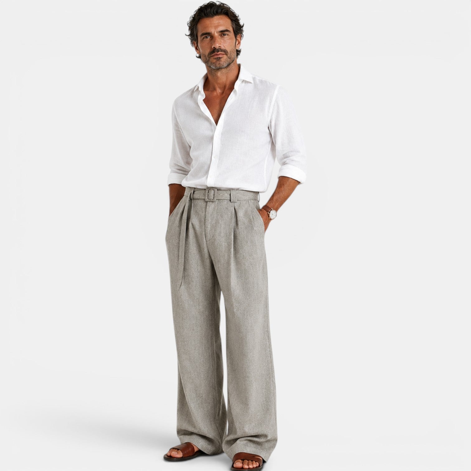 Monvaline | Men's Pleated Straight Leg Dress Pants Classic Fit Trousers