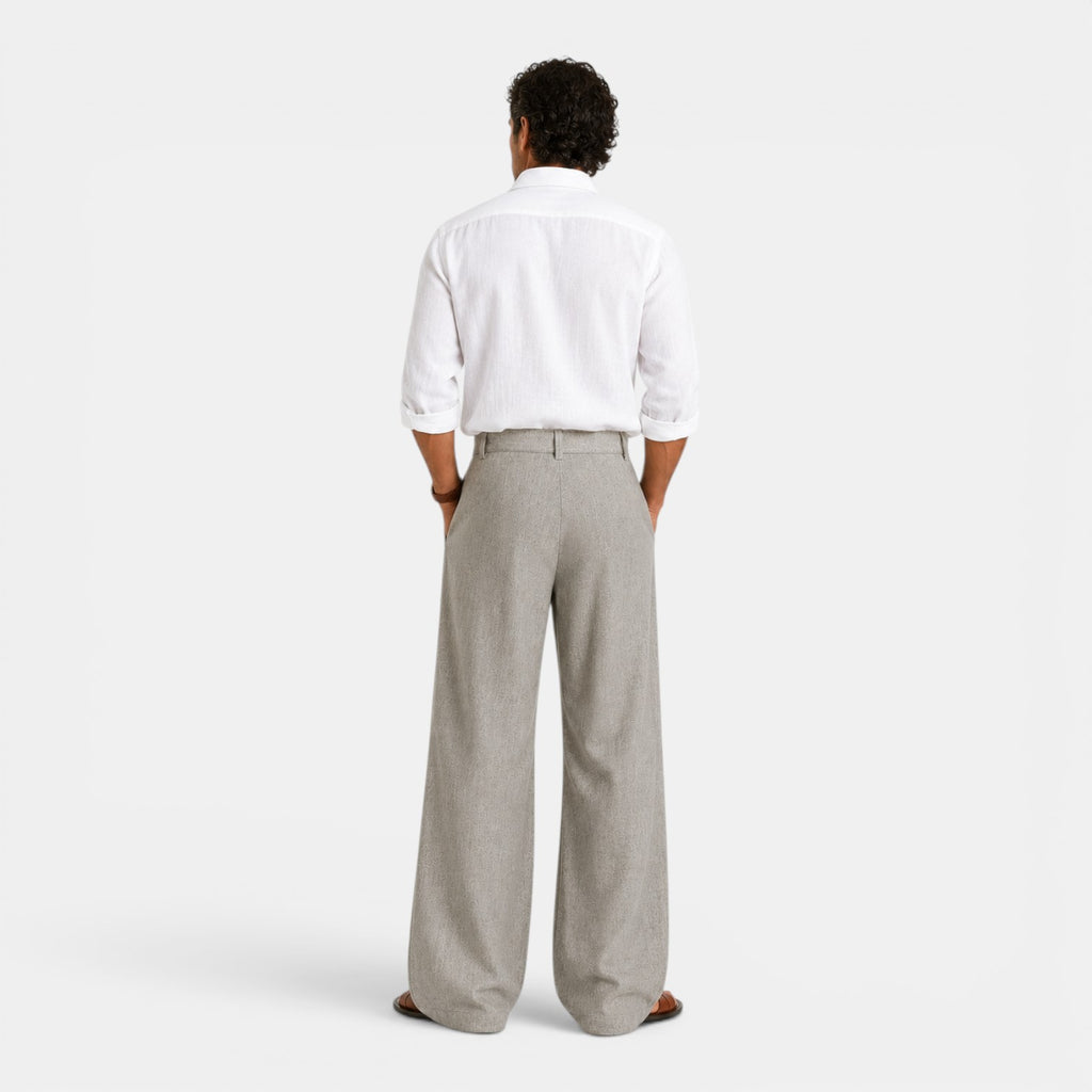 Monvaline | Men's Pleated Straight Leg Dress Pants Classic Fit Trousers