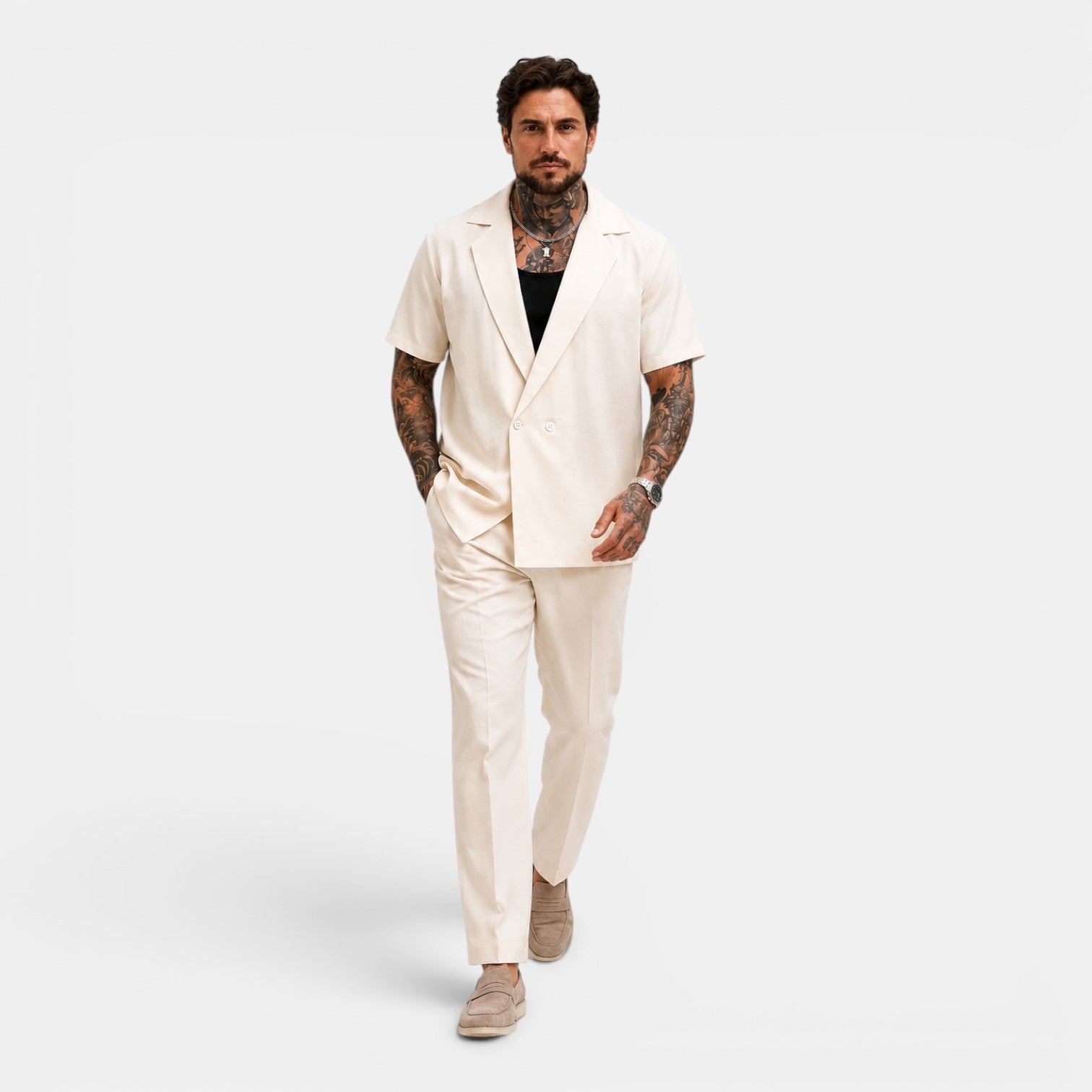 Monvaline | Men's Short Sleeve Blazer & Trouser Set Regular Fit Formal