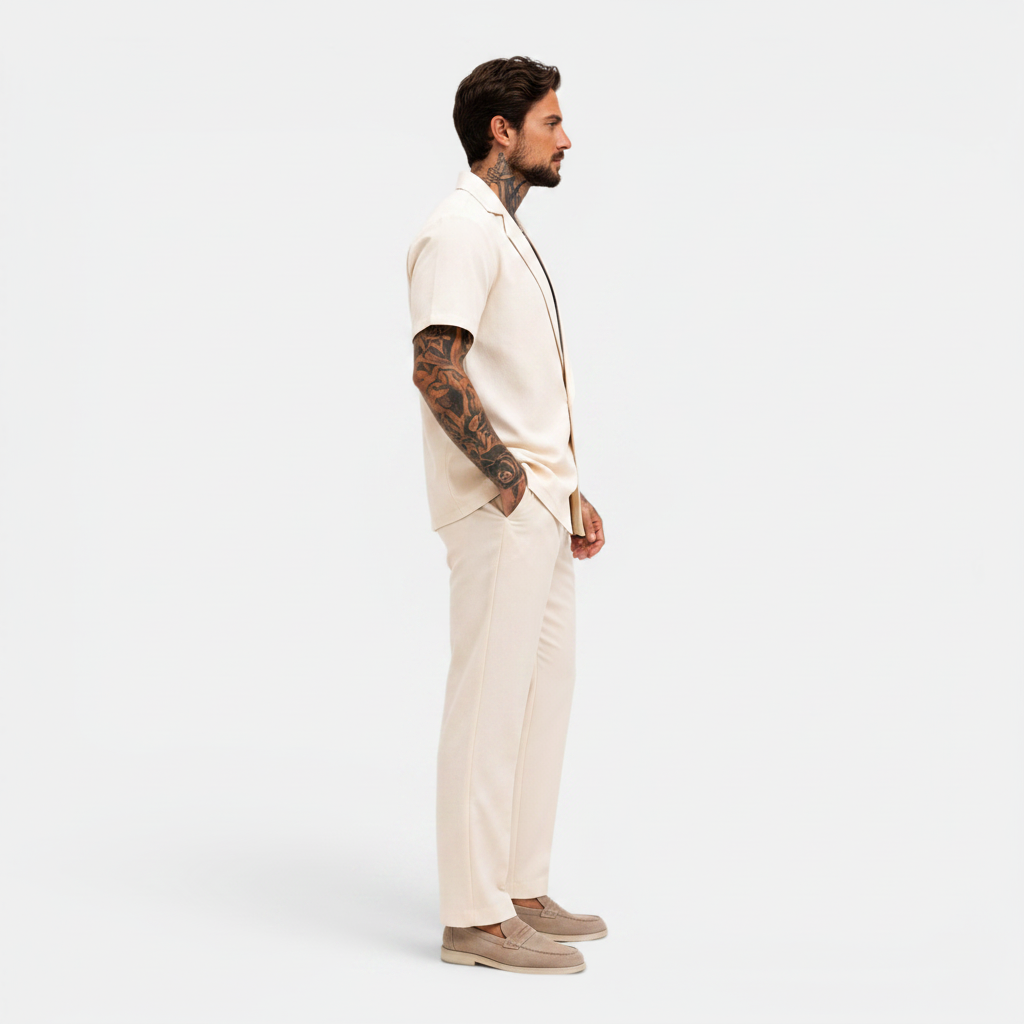 Monvaline | Men's Short Sleeve Blazer & Trouser Set Regular Fit Formal