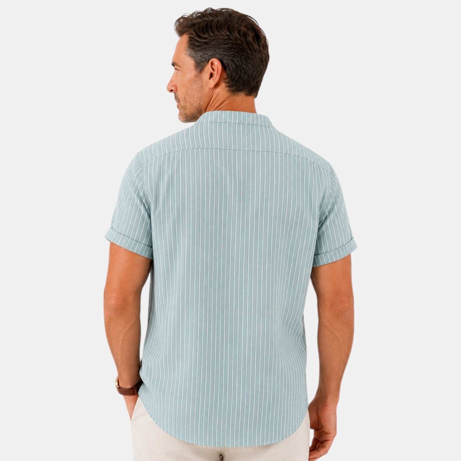 Monvaline | Men's Striped Short Sleeve Cotton Shirt Loose Fit Summer Casual